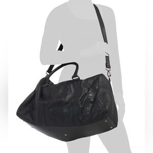 Io Pelle Made in Italy Leather Skulls Duffel Travel Overnight Bag, Gold Hardware